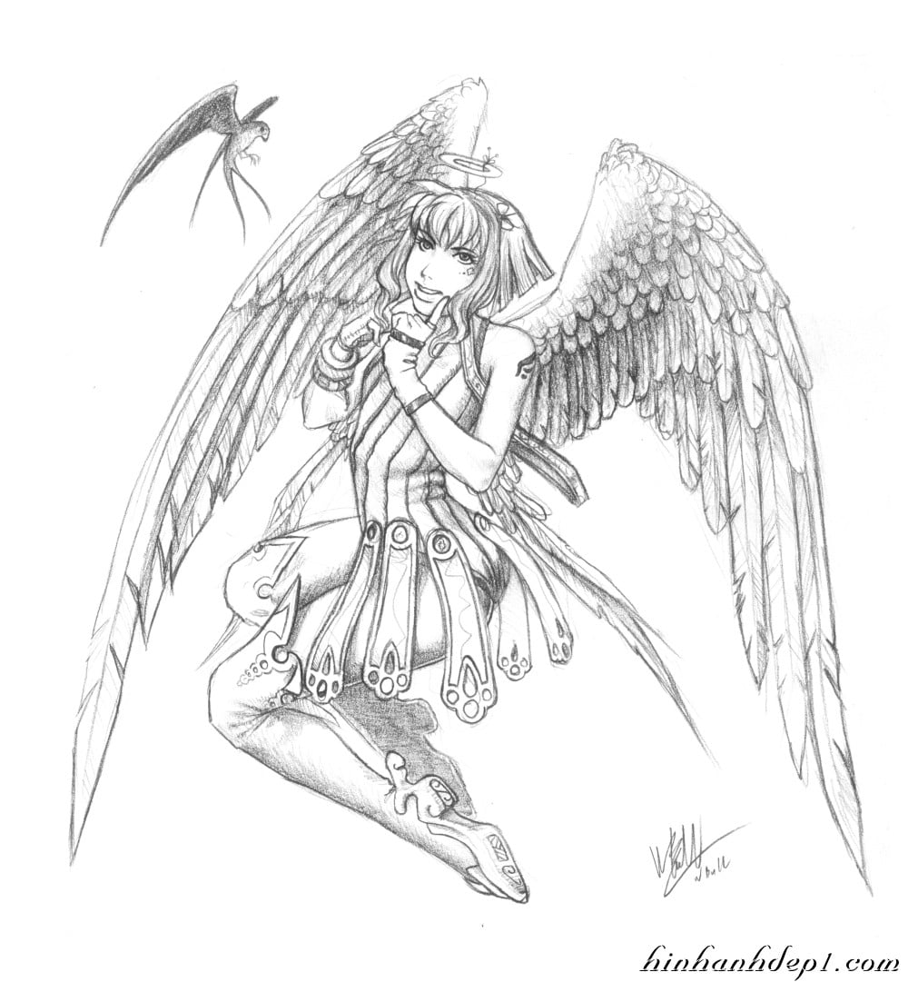 Hình vẽ thiên thần đẹp như thật bằng bút chì