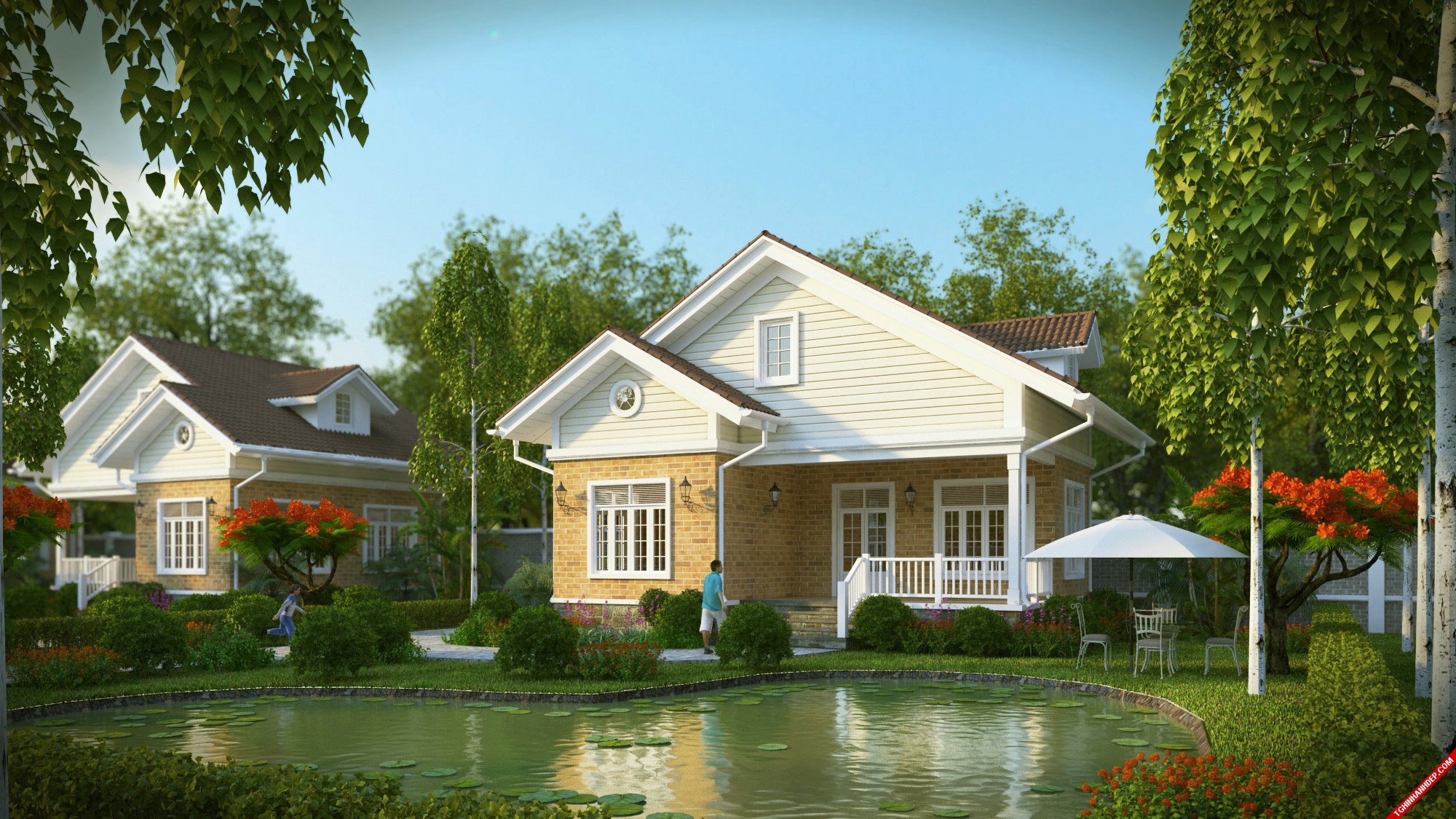 Hồ sen ngay giữa sân vườn làm điểm nhấn cho ngôi nhà cấp 4